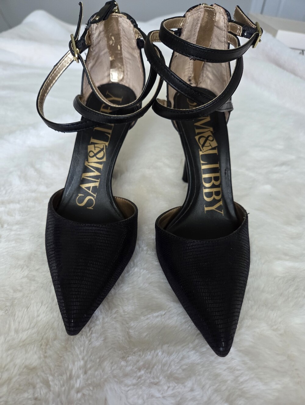 Sam & Libby Black Pointed Toe Ankle-Strap Pumps